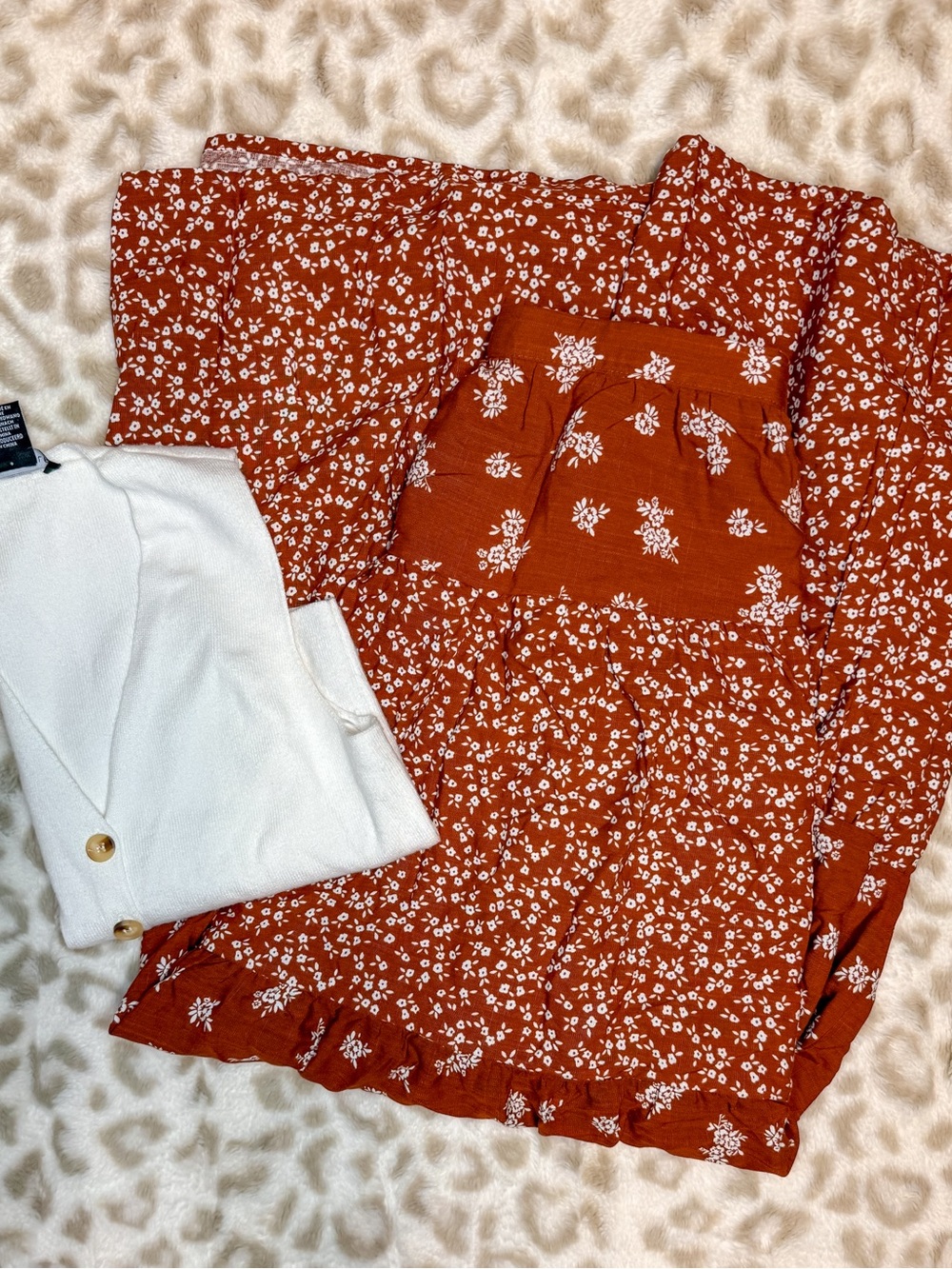 Sincerly Jules Rust Floral Skirt with Tank Top.